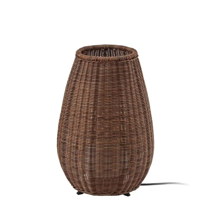 Rattan Brown Outdoor LED Floor Lamp with Handwoven Shade