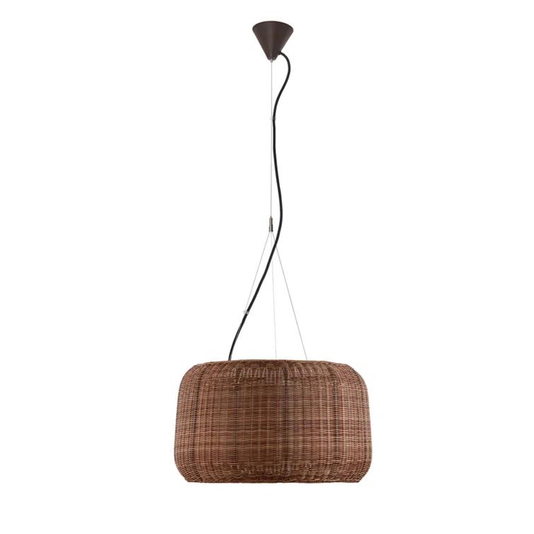 Fora Drum-Shaped Rattan Brown Outdoor Pendant Light with Beige Shade