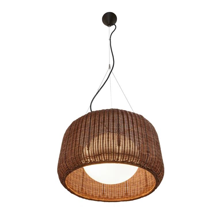 Fora Drum-Shaped Rattan Brown Outdoor Pendant Light with Beige Shade