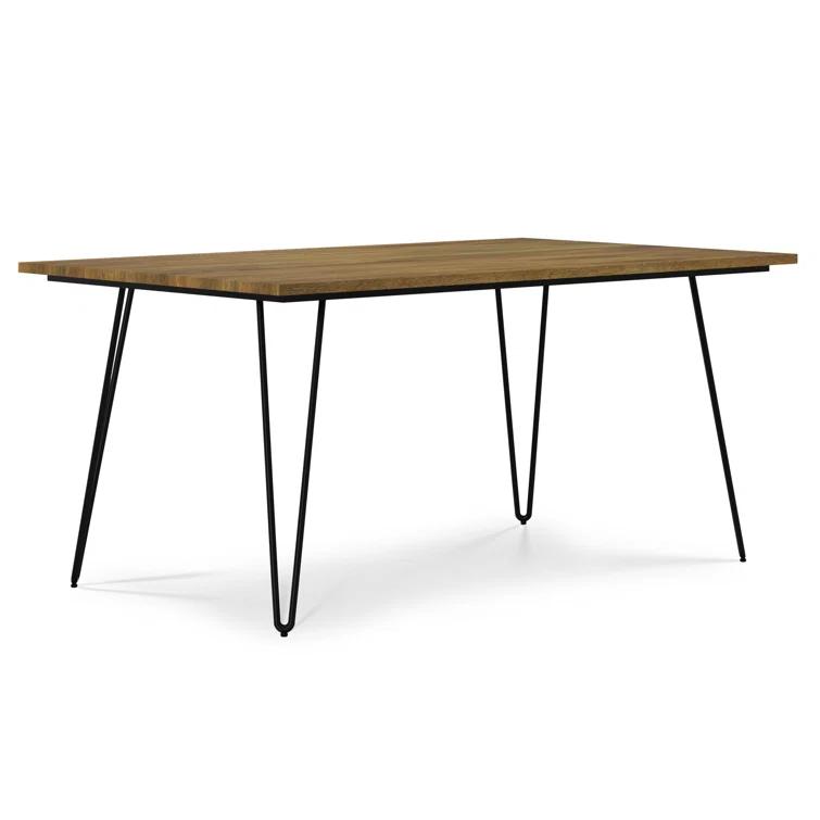 Hunter 66"W Solid Mango Wood Dining Table, Industrial Style with Hairpin Legs, Seats 6