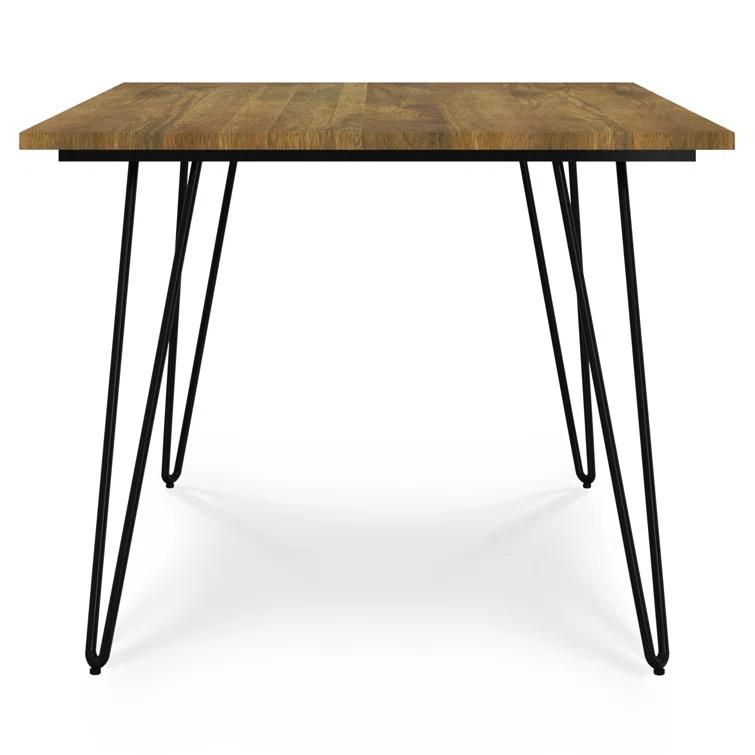 Hunter 66"W Solid Mango Wood Dining Table, Industrial Style with Hairpin Legs, Seats 6