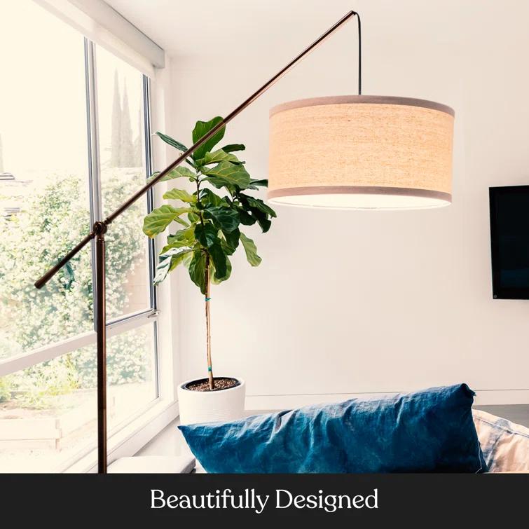 Brightech Hudson 70 in. Modern Height-Adjustable LED Tall Standing Floor Lamp with Beige Fabric Drum Shade