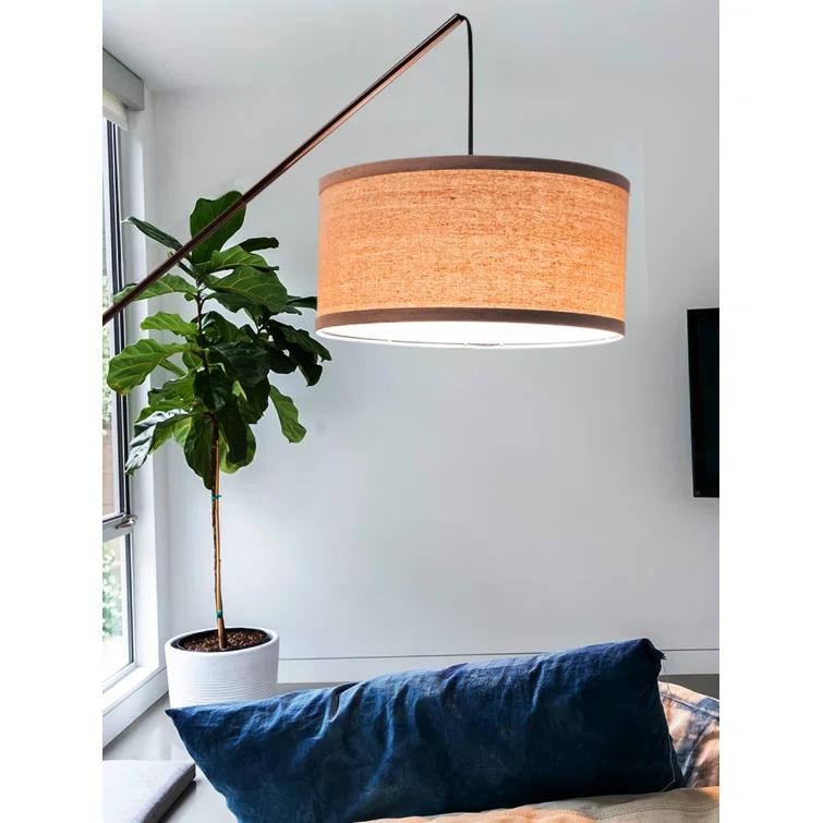 Brightech Hudson 70 in. Modern Height-Adjustable LED Tall Standing Floor Lamp with Beige Fabric Drum Shade