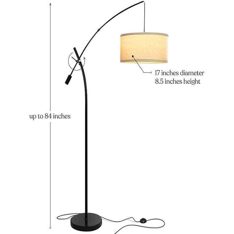 Brightech Grayson 84" Mid-Century Modern Height-Adjustable LED Arc Floor Lamp with Bronze Finish and Beige Cotton Fabric Drum Shade, Bulb Included