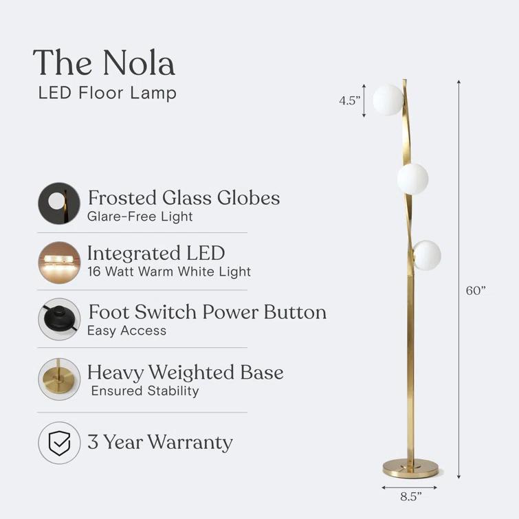Brightech Nola 60 in. Industrial 3-Way Dimming LED Floor Lamp with 3 Glass Globe Shades