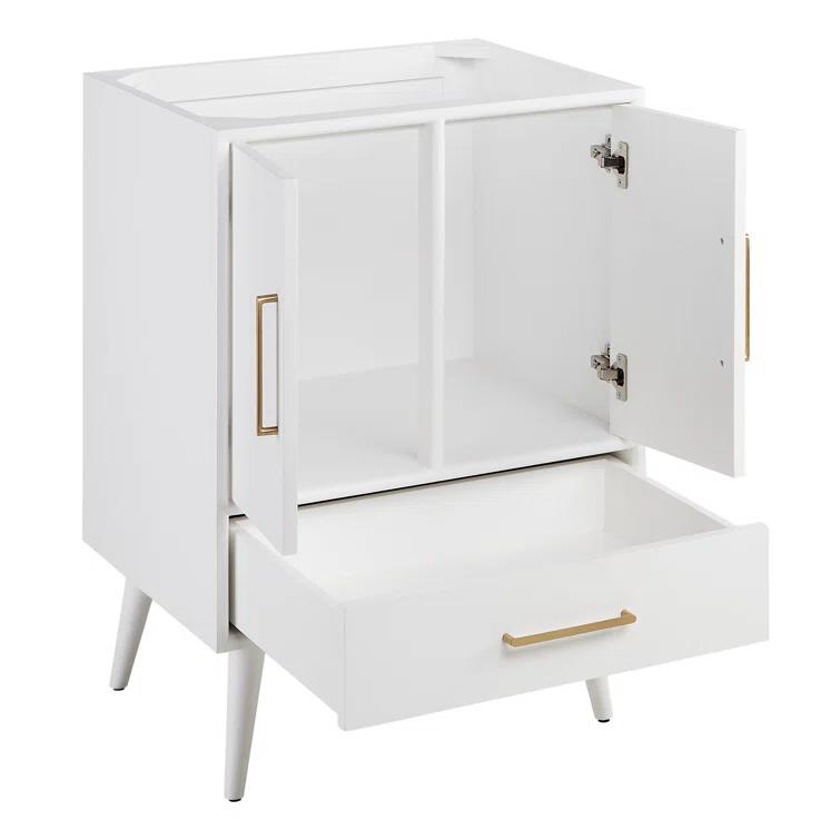 24" Natural Teak Single Bathroom Vanity with Arctic White Quartz Top