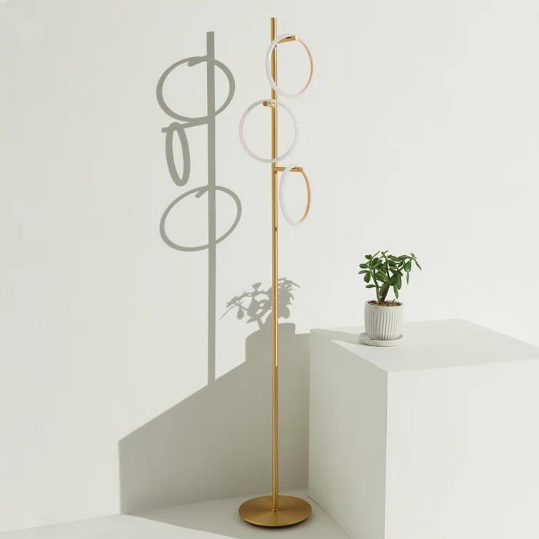 Brightech Saturn 66" Modern LED Floor Lamp with 3 Removable Ring Lights and Gold Finish, 3-Way Dimming