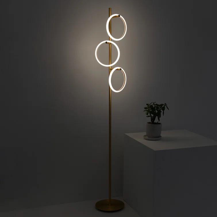 Brightech Saturn 66" Modern LED Floor Lamp with 3 Removable Ring Lights and Gold Finish, 3-Way Dimming