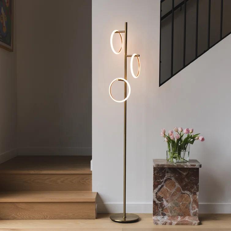 Brightech Saturn 66" Modern LED Floor Lamp with 3 Removable Ring Lights and Gold Finish, 3-Way Dimming