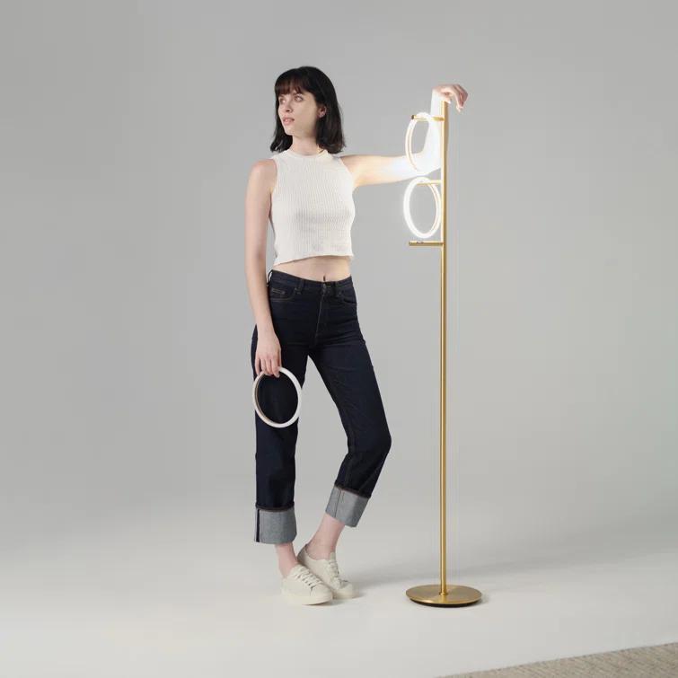 Brightech Saturn 66" Modern LED Floor Lamp with 3 Removable Ring Lights and Gold Finish, 3-Way Dimming