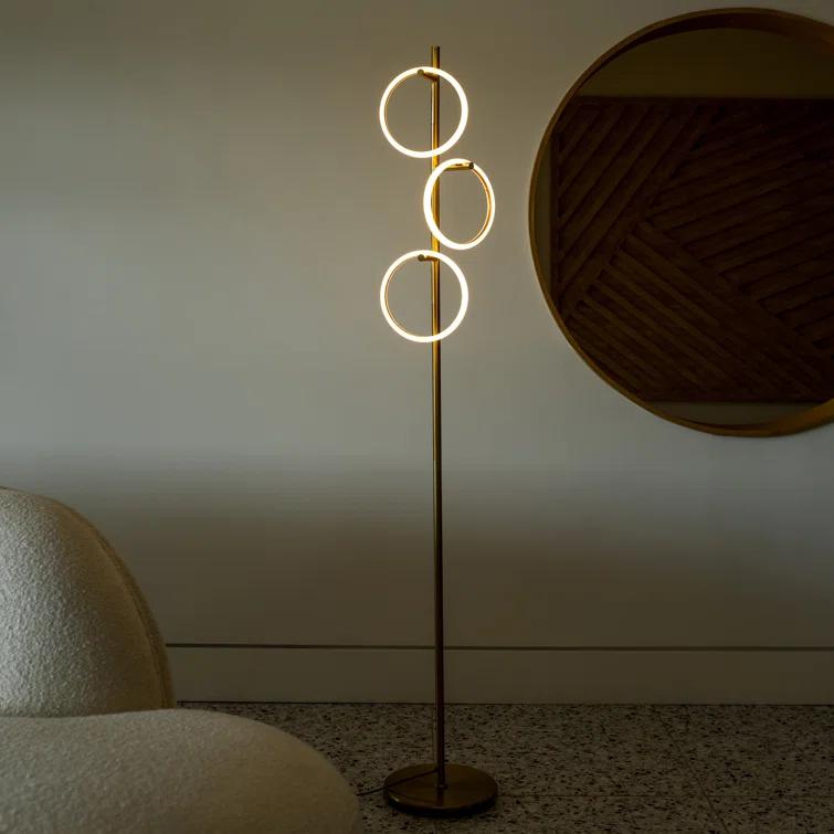 Brightech Saturn 66" Modern LED Floor Lamp with 3 Removable Ring Lights and Gold Finish, 3-Way Dimming