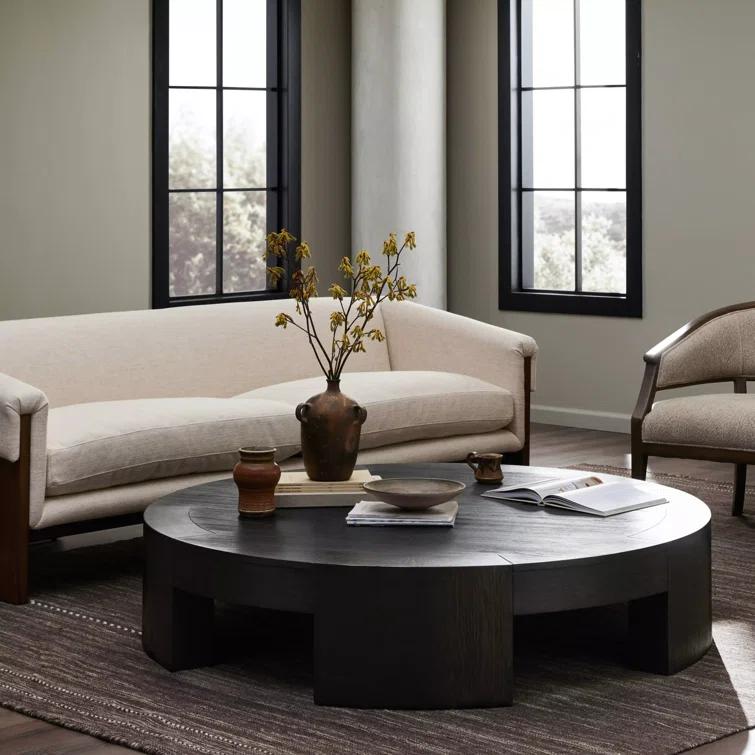 Charcoal Oak Veneer Round Coffee Table with Storage