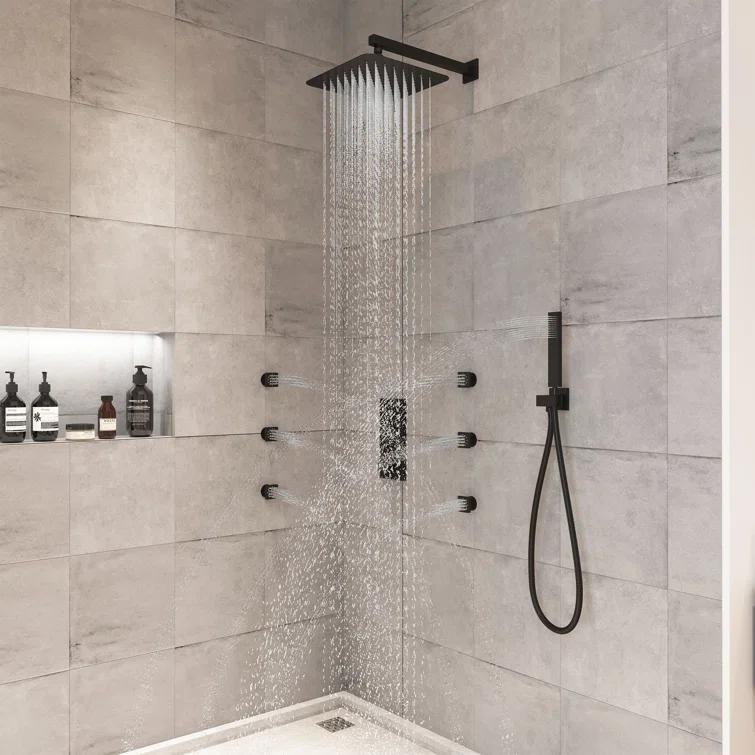 3 Functions 12 Inch Wall Mount Thermostatic Shower System with 6 Body Jets