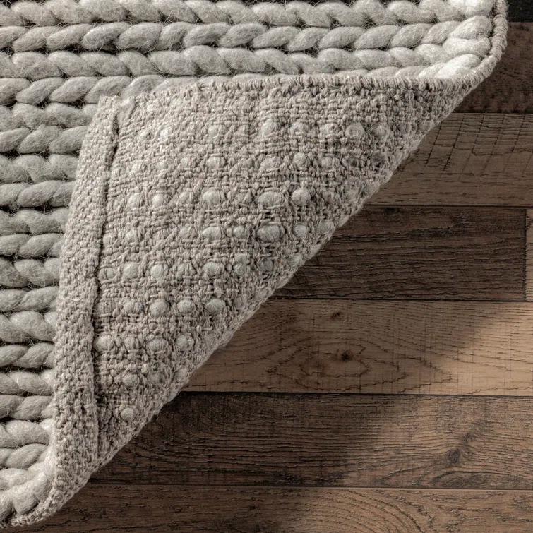 Handmade Braided Wool Light Gray Rug