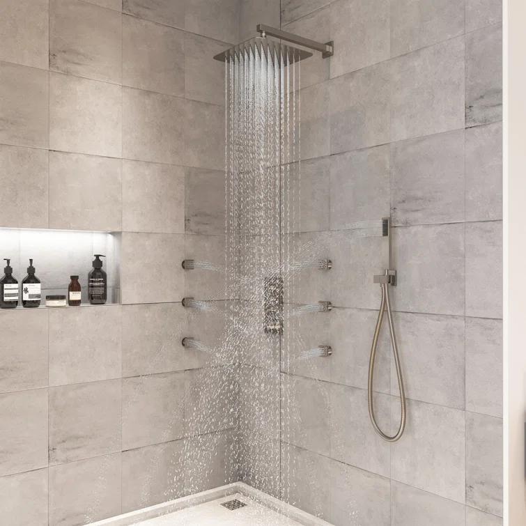 3 Functions 12 Inch Wall Mount Thermostatic Shower System with 6 Body Jets