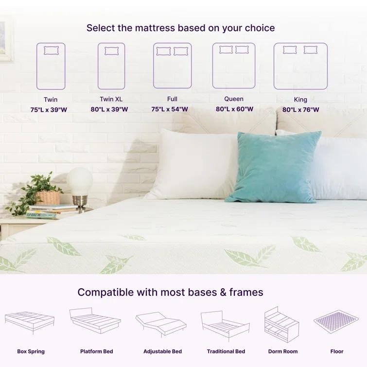 Anula Green Tea Memory Foam Mattress, Bed in a Box