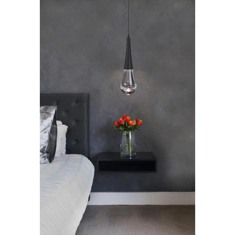 Ethereal Raindrop 21.7" LED Glass Pendant in Metallic Beige Silver