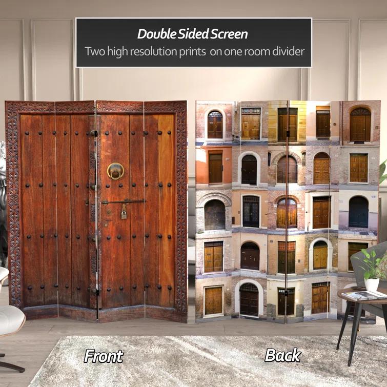 6' Tall Double Sided Doors Canvas Room Divider 4 Panel - Oriental Furniture: Gallery Quality, No Assembly Required