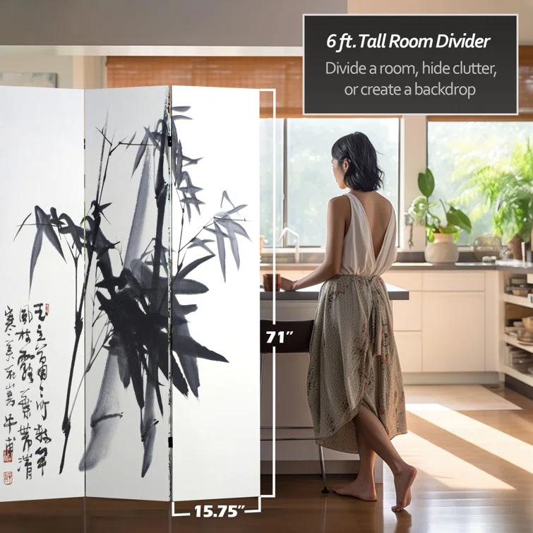 Oriental Furniture 6 ft. Tall Bamboo Calligraphy Canvas Room Divider - 3 Panel