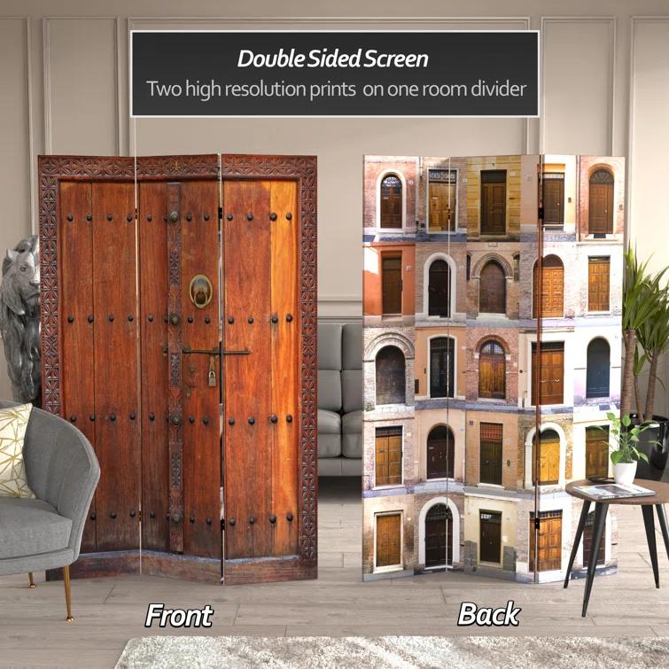 Oriental Furniture 6 ft. Tall Double Sided Doors Canvas Room Divider - 3 Panel