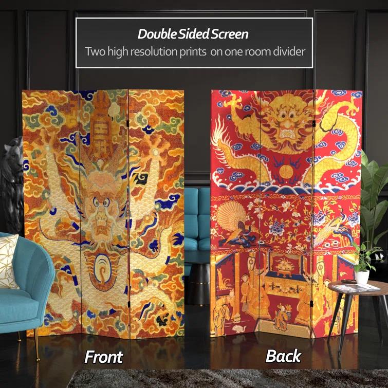 Oriental Furniture 6 ft. Tall Dragon of the Red Chamber Room Divider - 3 Panel