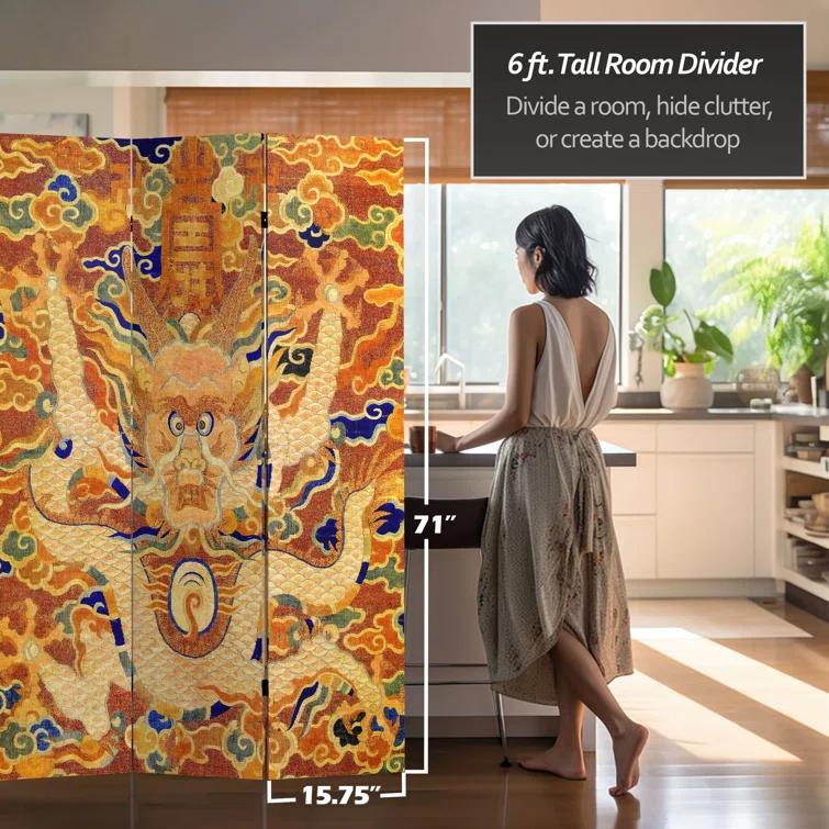 Oriental Furniture 6 ft. Tall Dragon of the Red Chamber Room Divider - 3 Panel