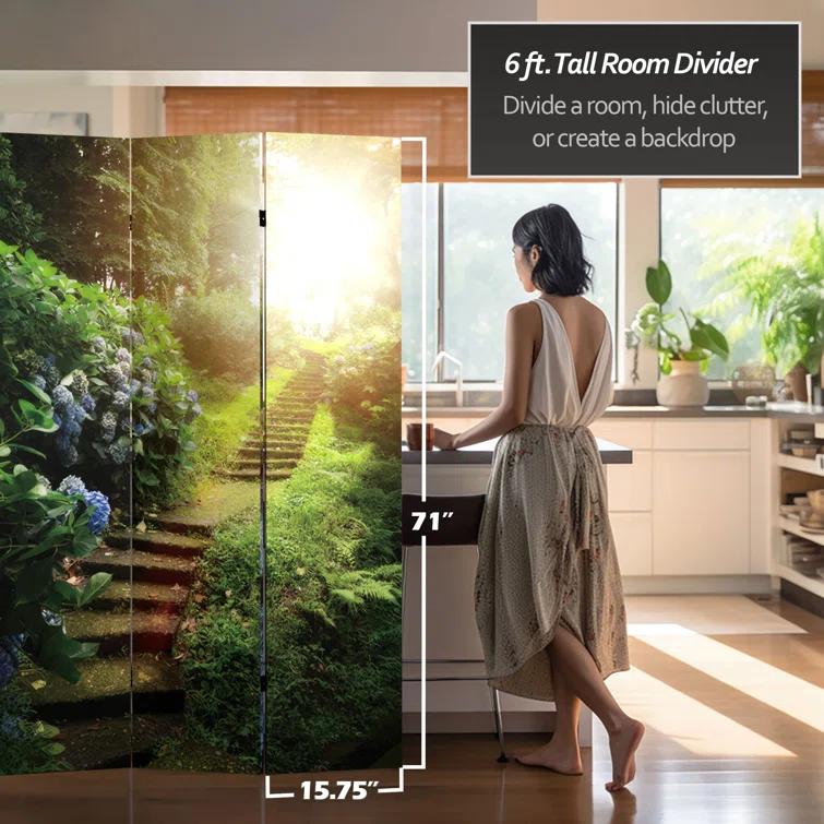 Millwood Pines 6 Ft. Tall Double Sided Stairway To Heaven Canvas Room Divider 3 Panel Freestanding Folding Privacy Screen Partition And Separator For Modern And Contemporary Bedroom Home Office Studio
