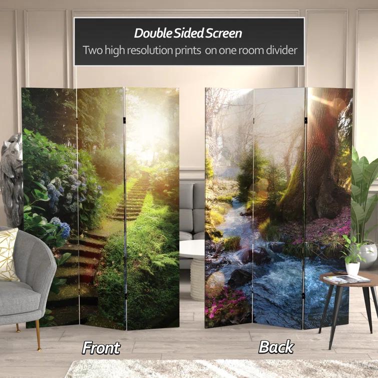 Millwood Pines 6 Ft. Tall Double Sided Stairway To Heaven Canvas Room Divider 3 Panel Freestanding Folding Privacy Screen Partition And Separator For Modern And Contemporary Bedroom Home Office Studio