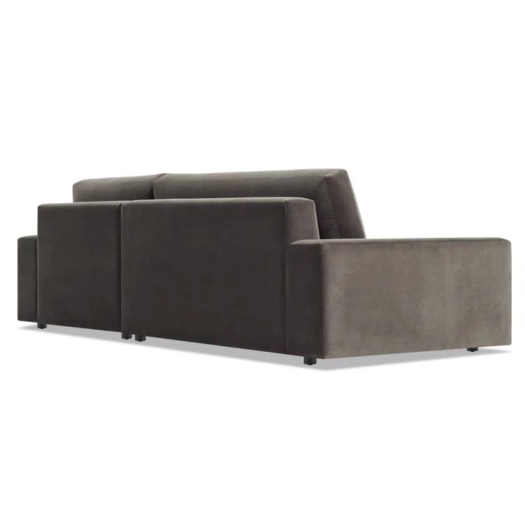 Kelso Blue Velvet L-Shaped Sofa with Removable Cushions and Wood Accents