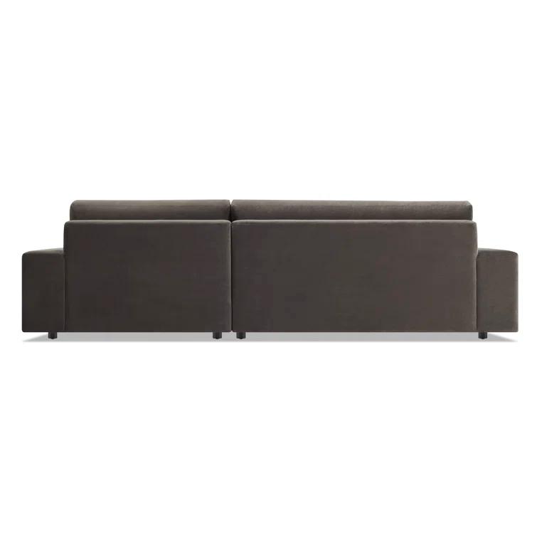 Kelso Blue Velvet L-Shaped Sofa with Removable Cushions and Wood Accents