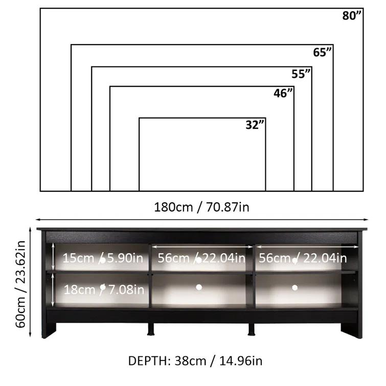 Ebern Designs Media Console TV Stand Entertainment Center with 6 Shelves and Cable Management for 65, 75 Inch Television Living Room and Bedroom Modern Wooden
