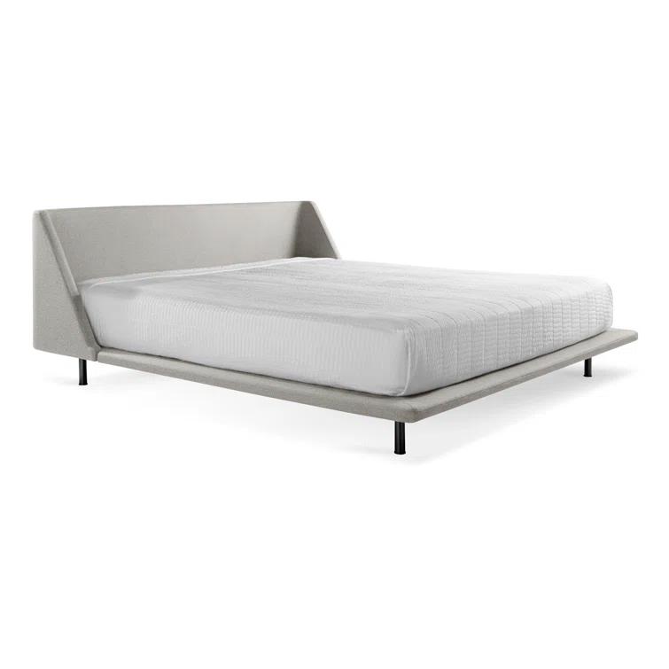 Vesper Light Grey King Upholstered Platform Bed with Curved Headboard
