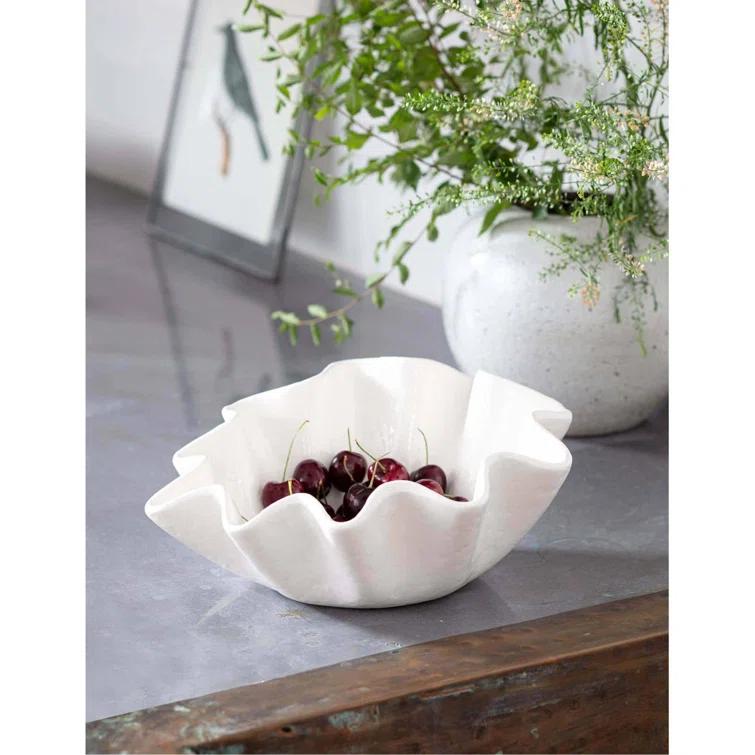 Ruffle Ceramic Bowl by Regina Andrew - White / Large