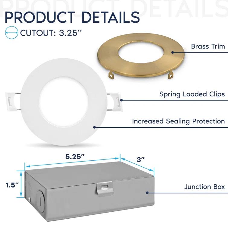 Luxrite LR23751 LR23857-1PK 3'' Tunable Color Temperature Dimmable Air-Tight IC Rated LED Canless Recessed Lighting Kit