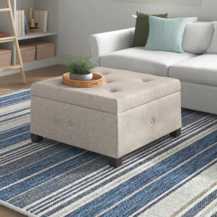 Della Button Tufted Square Storage Ottoman