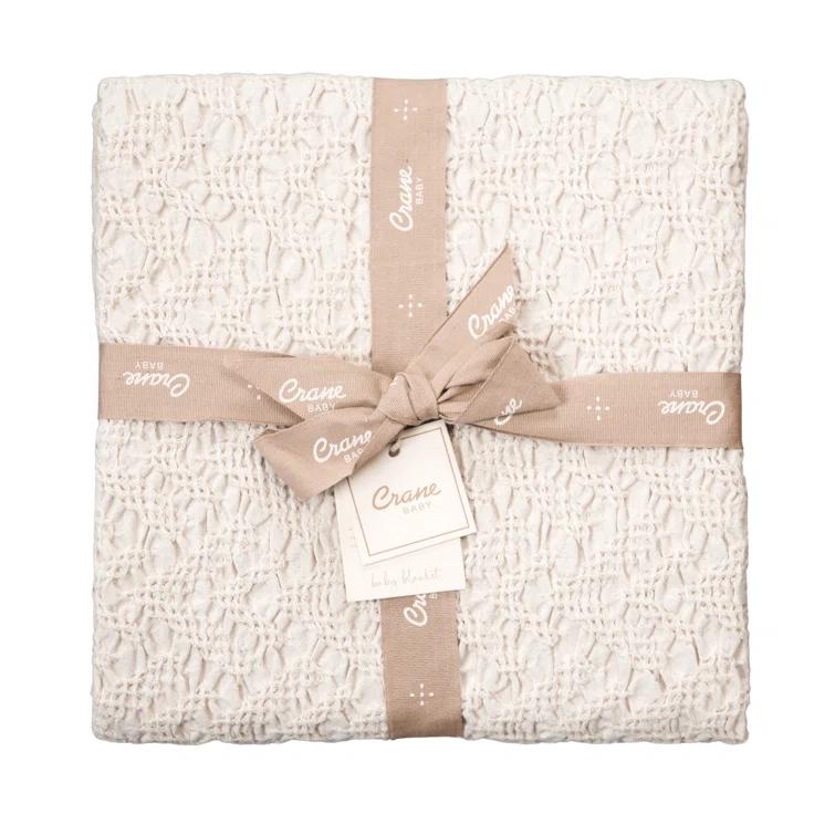 Cream 30"x40" Blanket, 100% Cotton, For Baby Nursery or Stroller by Crane Baby