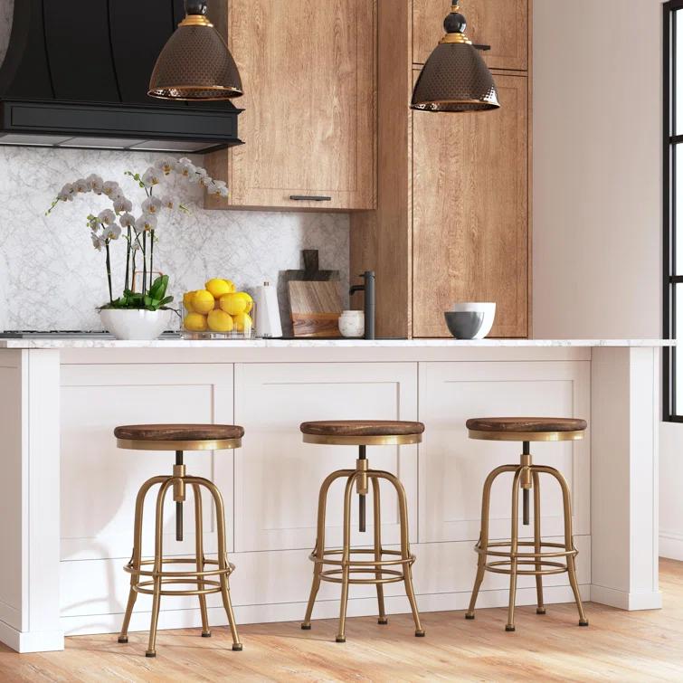 Piper 26" Brown and Brass Adjustable Metal Counter Stool