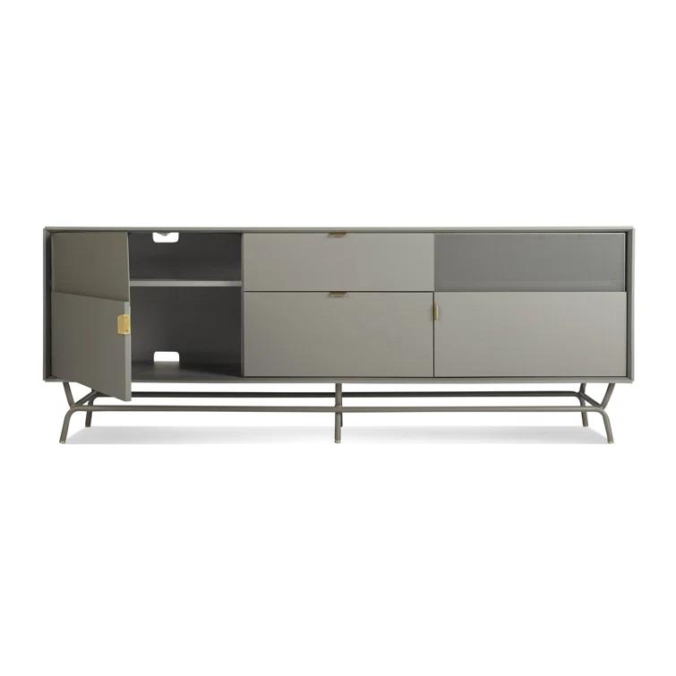 Dang 82" Risk-Averse Gray TV Stand with Brass Details