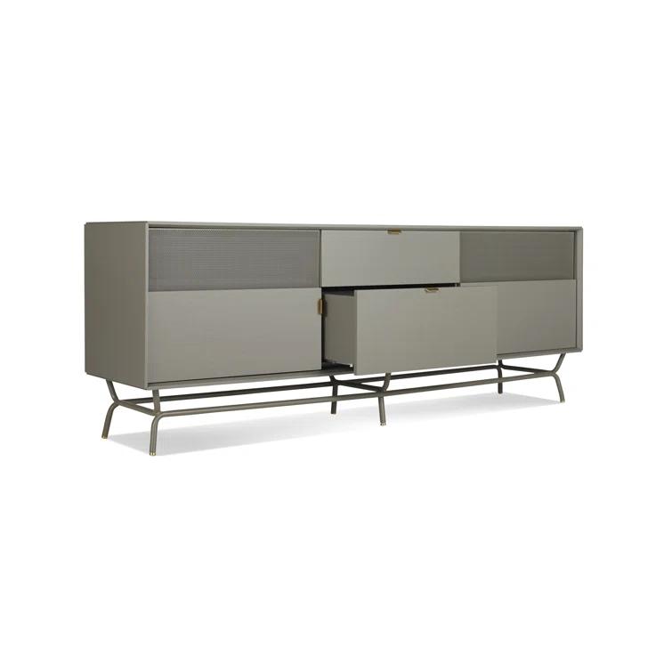 Dang 82" Risk-Averse Gray TV Stand with Brass Details