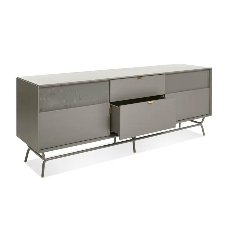 Dang 82" Risk-Averse Gray TV Stand with Brass Details