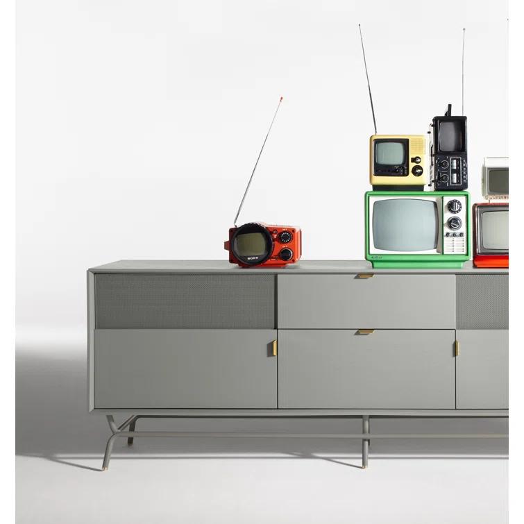 Dang 82" Risk-Averse Gray TV Stand with Brass Details