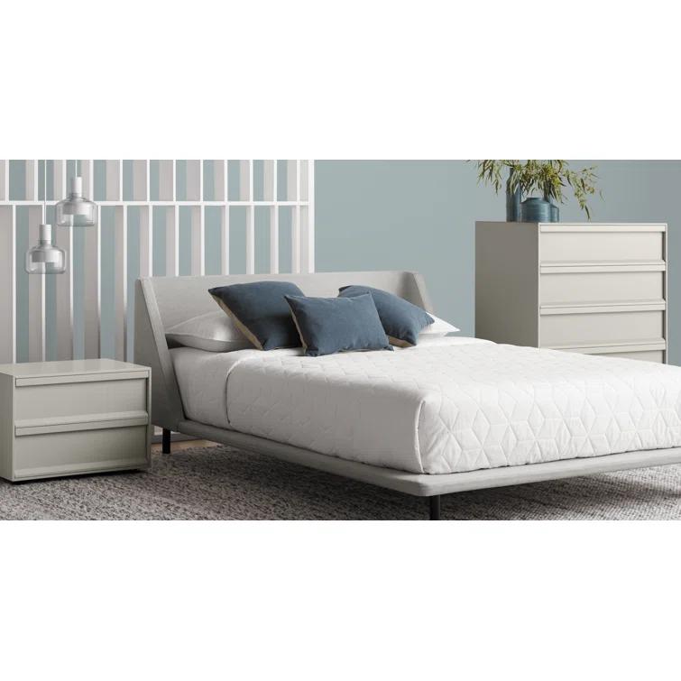 Vesper Light Grey Queen Upholstered Platform Bed with Curved Headboard
