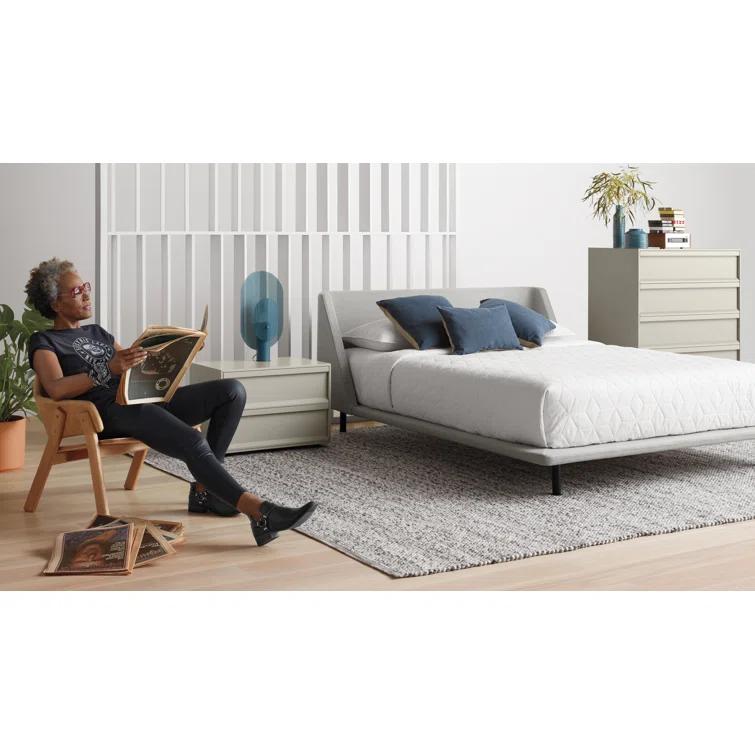 Vesper Light Grey Queen Upholstered Platform Bed with Curved Headboard