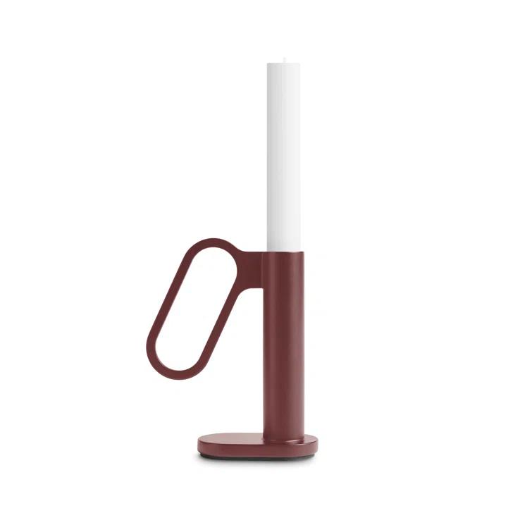 Oxblood Metal Modern Candlestick Holder