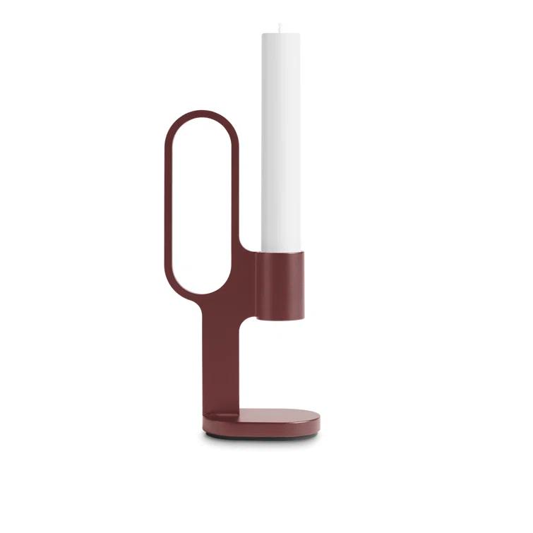Oxblood Metal Modern Candlestick Holder