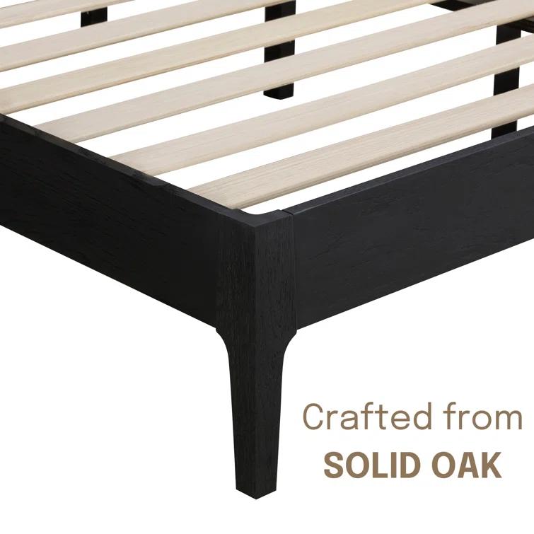 Ruby Wooden Bed Frame With Headboard And Natural Rattan, 1000 Lb Capacity