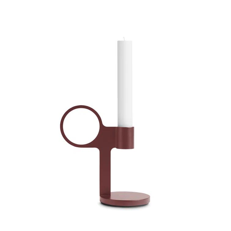 Oxblood Metal Modern Candlestick Holder