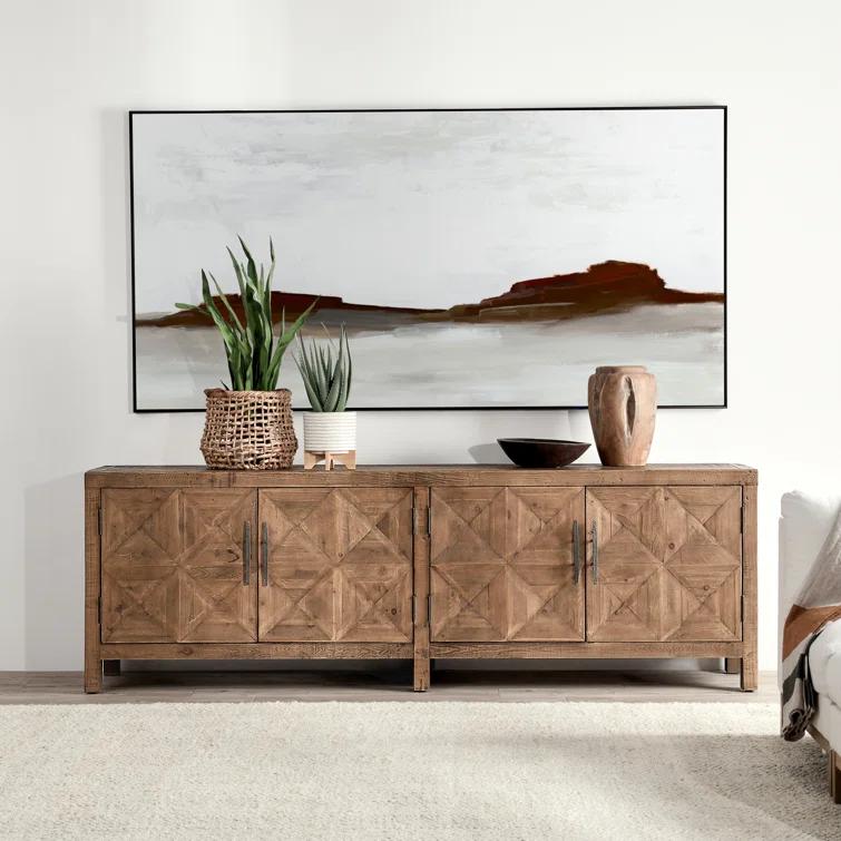 103.5'' Beige Pine Transitional Sideboard with Iron Hardware