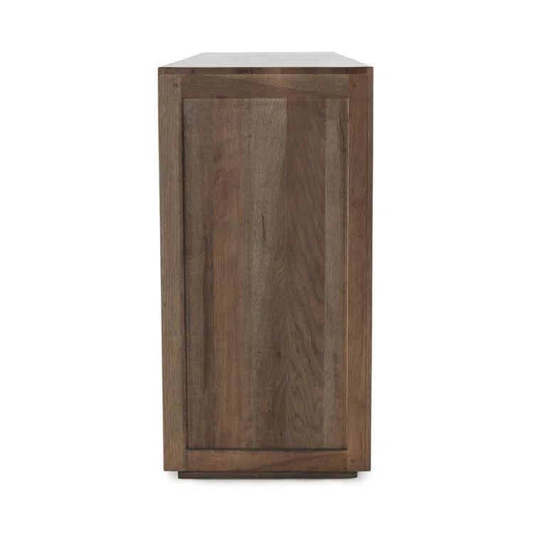 72'' Brown Oak Transitional Sideboard with Glass Doors