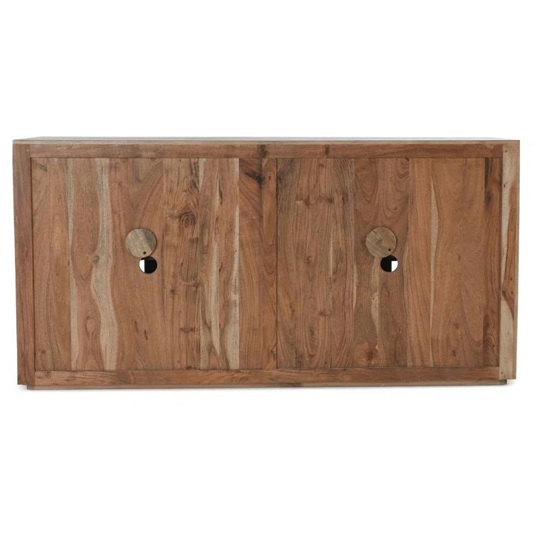 72'' Brown Oak Transitional Sideboard with Glass Doors
